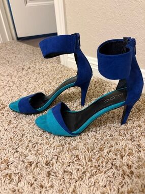 ALDO Blue and Teal Suede Ankle-Strap Heels